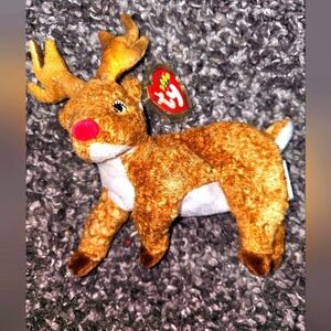 Ty Beanie Baby - ROXIE Red Nosed Reindeer 7'5' Stuffed Plush New MWMT's